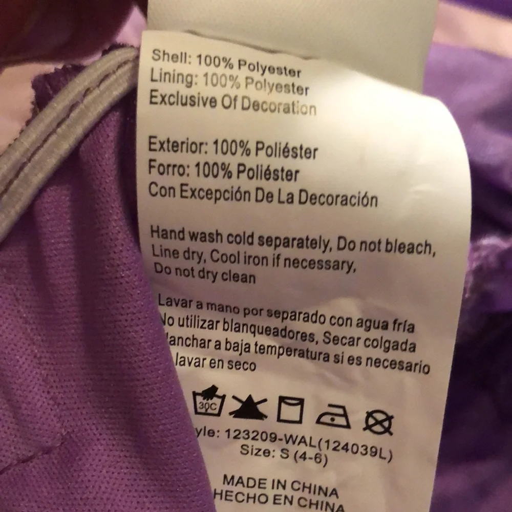 Disney Princess Rapunzel dress 4-6/purple w/ pink ribbon trim/sparkly overskirt